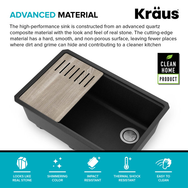 Kraus 30 in. KRAUS Bellucci Workstation Undermount Granite Composite Single Bowl Kitchen Sink